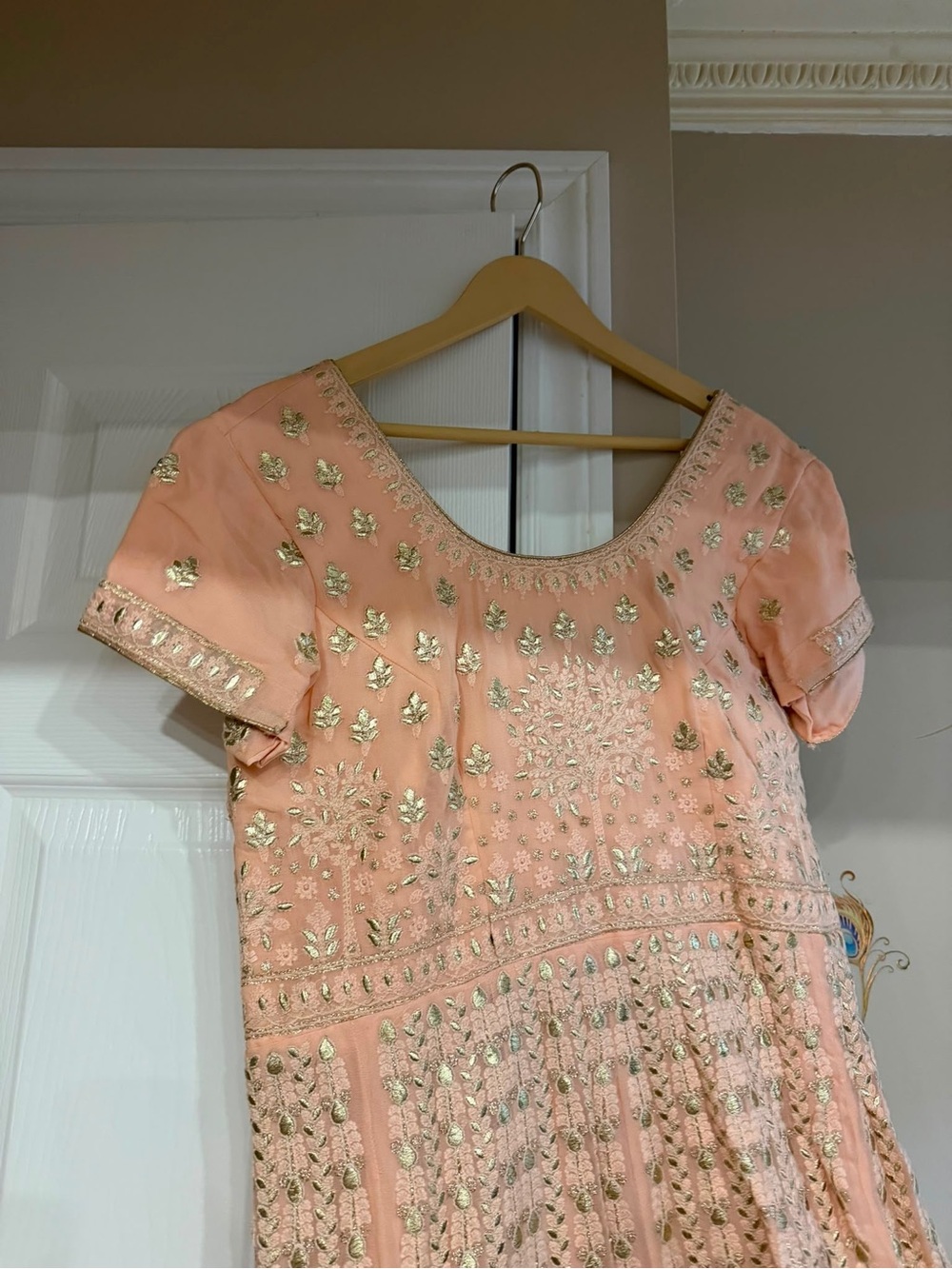 Embellished Peach Anarkali Dress with Gold Accents (NWT)